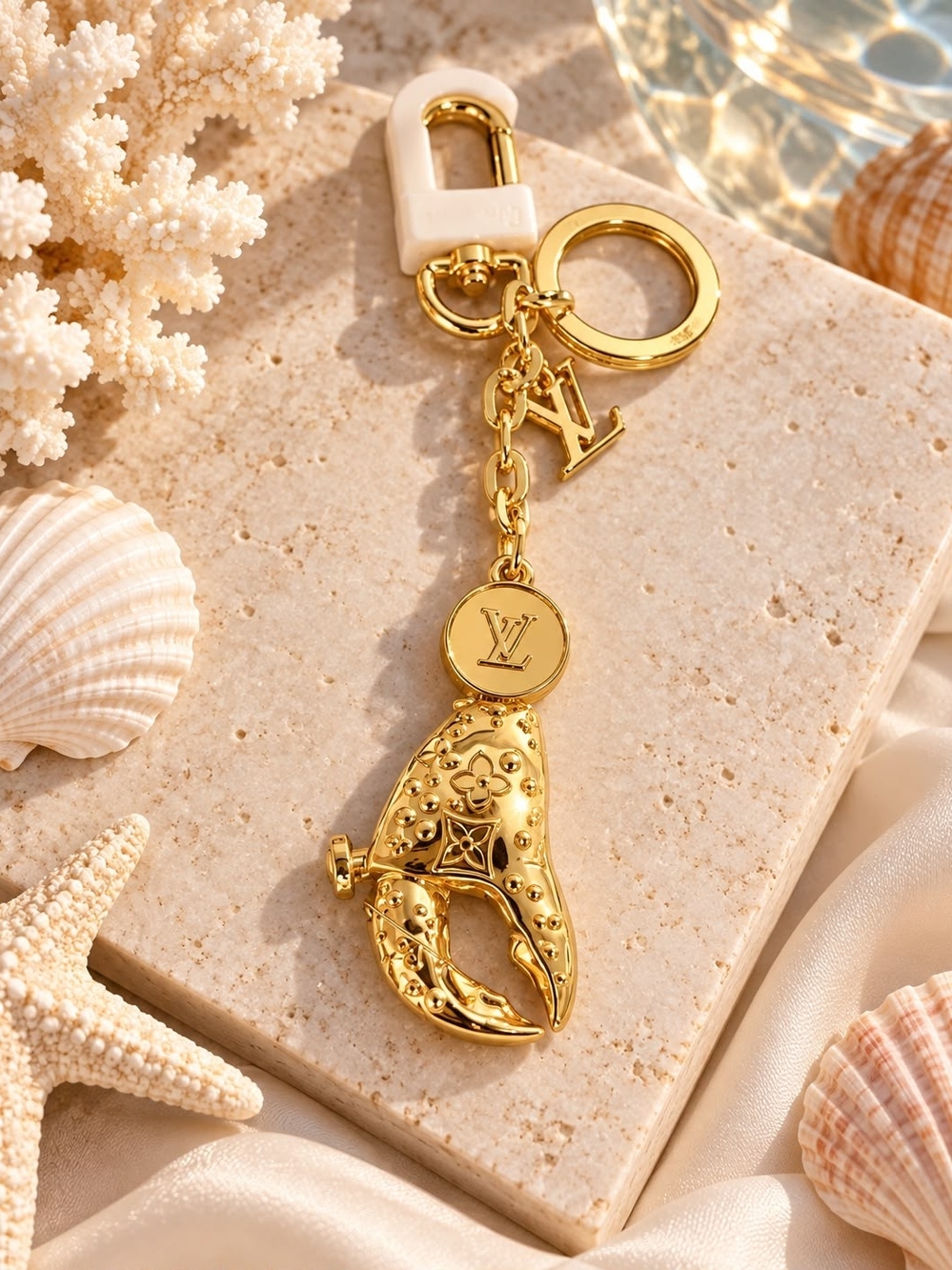 Gold Crab Claw Key & Card Holder Charm — White Clip